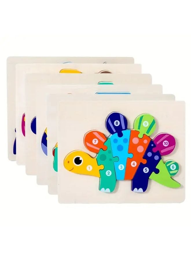 4 Piece Set Wooden Dinosaur Puzzle Toys 6 Designs Educational Gift - Image 3